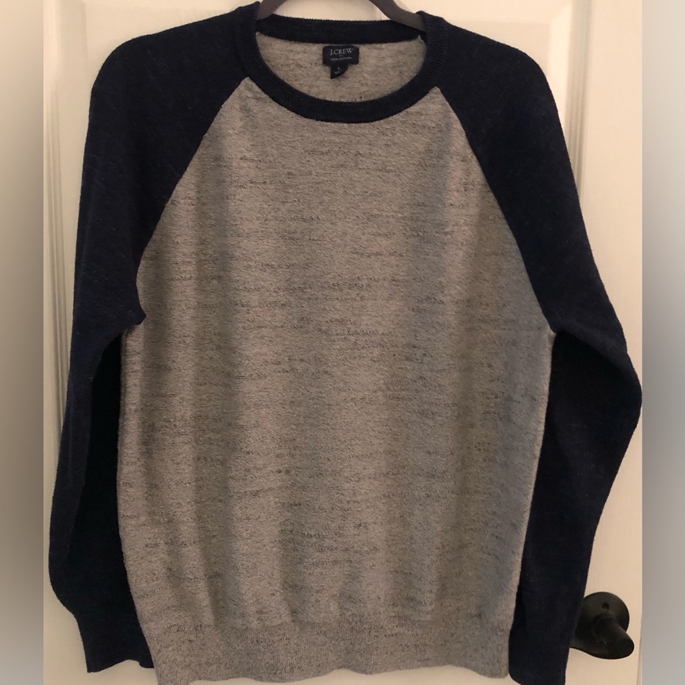 J. Crew Men's Heather Gray and Navy Crewneck Sweater